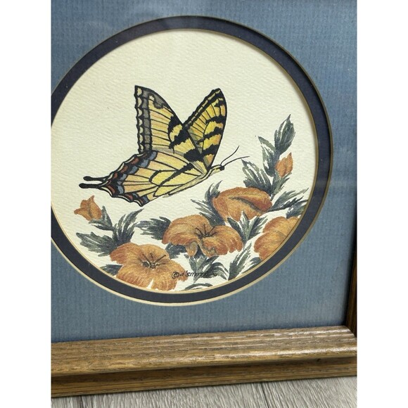Vintage D Smith Minnesota Artist Print Butterfly And Flowers Matte & Framed 8” - Picture 2 of 6